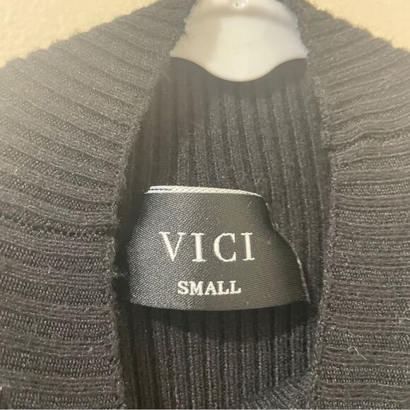 VICI Newtown Long Sleeve Ribbed Black Mock Neck Midi Sweater Dress Size Small - Picture 7 of 10